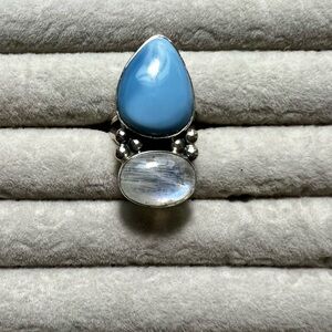 Blue Owyhee Opal and Moonstone Silver Ring